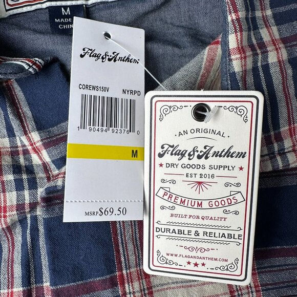 Flag & Anthem Men's Long Sleeve Cotton Western Plaid Shirt Size Medium, Navy/Red - Picture 9 of 13